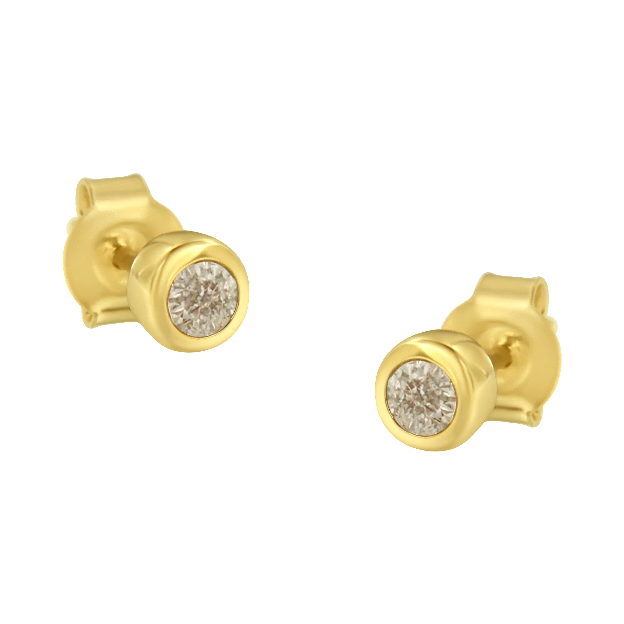 10K Yellow Gold 1/5 Cttw Round Brilliant-Cut Near Colorless Diamond Bezel-Set Stud Earrings (J-K Color, I1-I2 Clarity) - Grocery