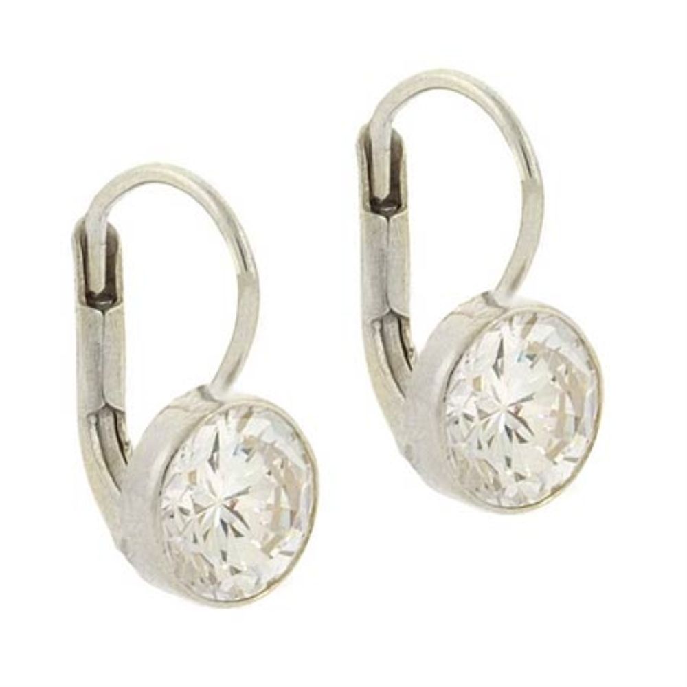 Sterling Silver CZ Round Leverback Earrings, 9mm - Grocery