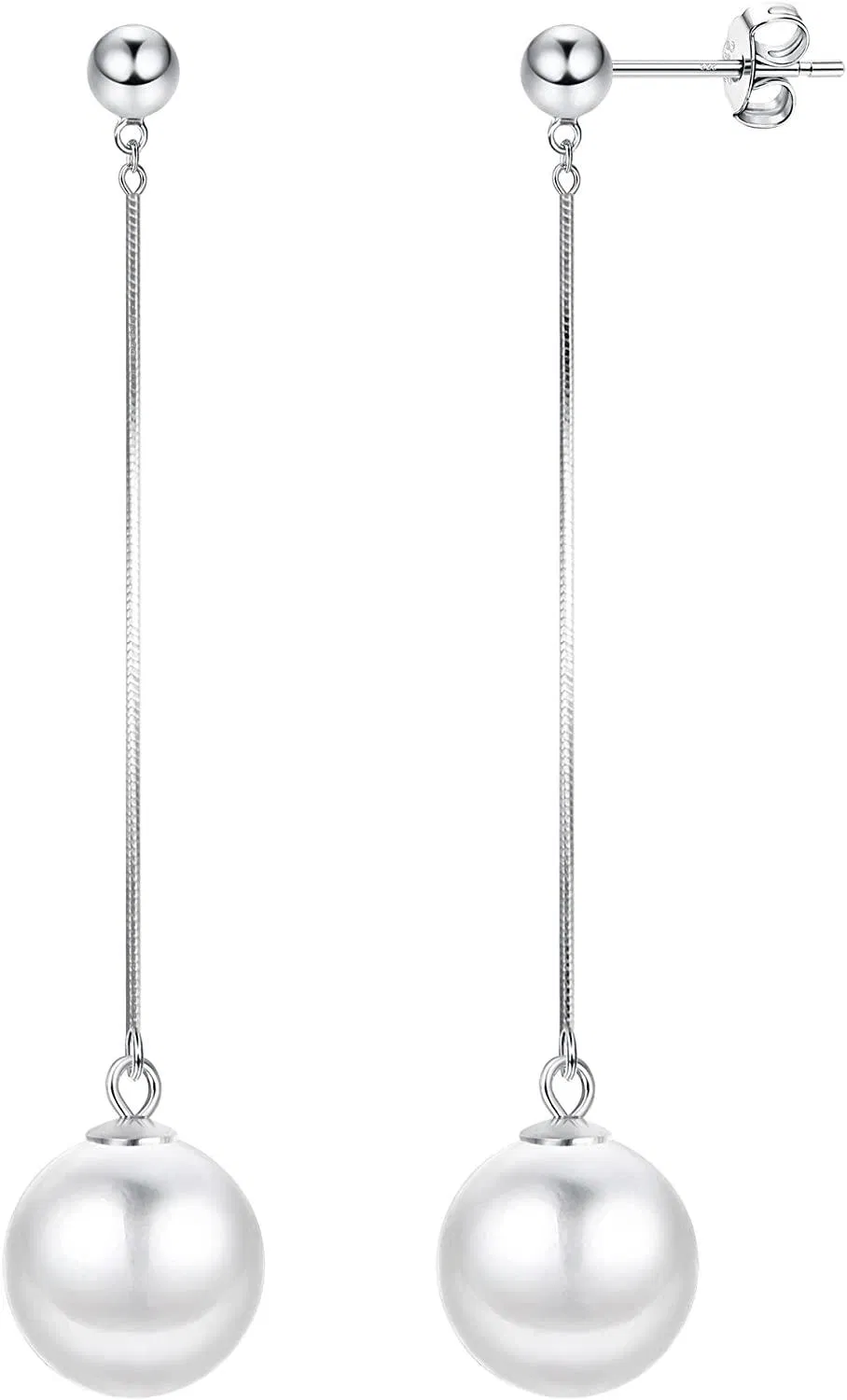 925 Sterling Silver Pearl Dangle Earrings for Women Long Tassel Pearl Earrings With Chain CZ Ball Pearl Drop Earring for Wedding - Grocery