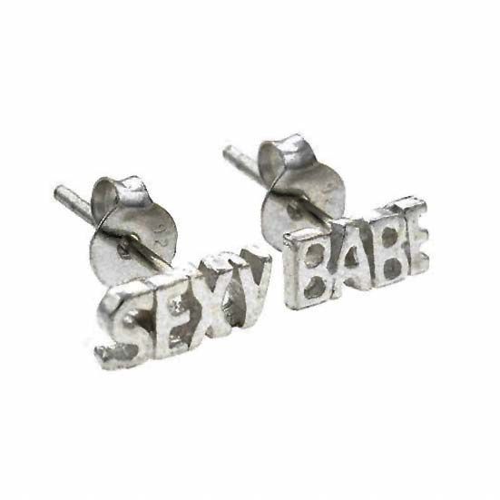Sterling Silver 'Sexy' and 'Babe' Stud Earrings - Grocery