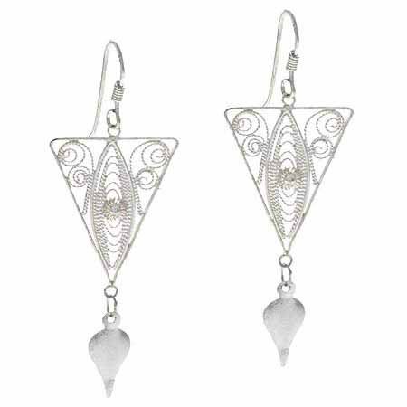 Sterling Silver Vintage Style Filigree Triangle Teardrop Dangle Earrings - Grocery