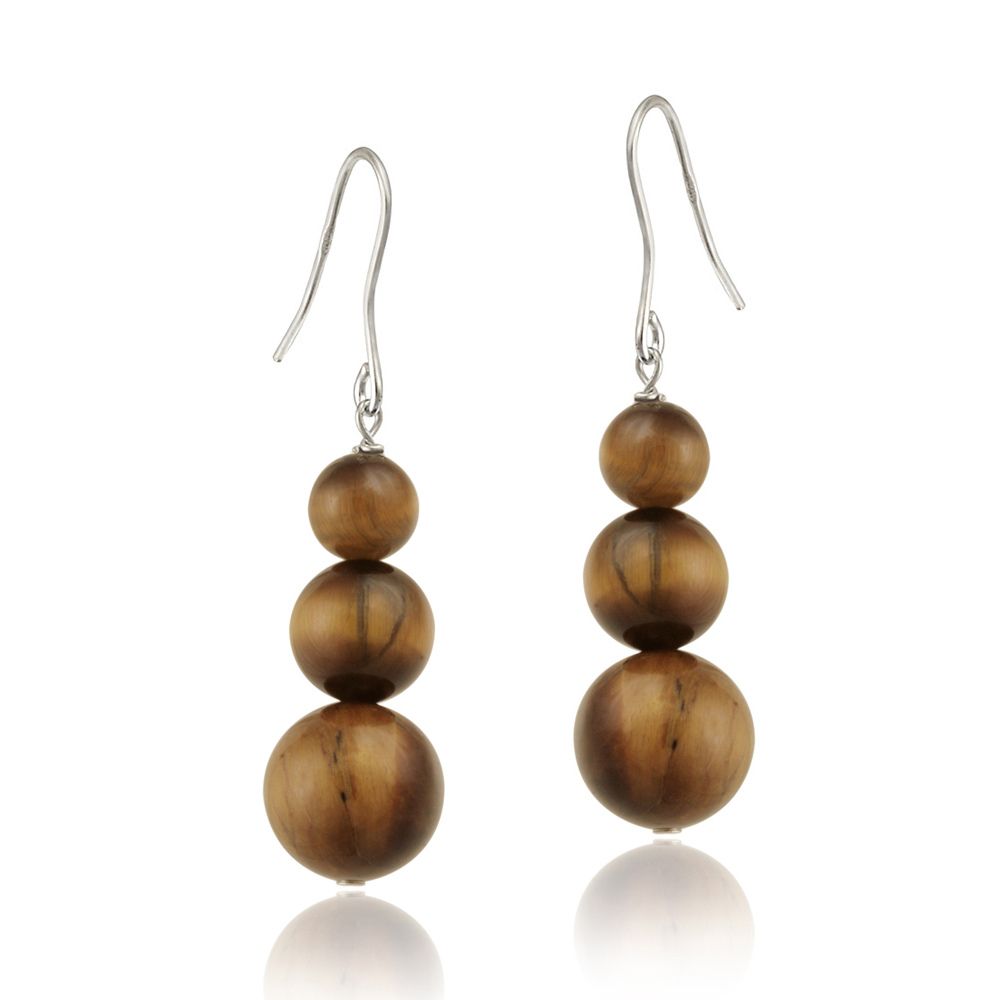 Sterling Silver Tigers Eye Three-Stone Drop Earrings - Grocery