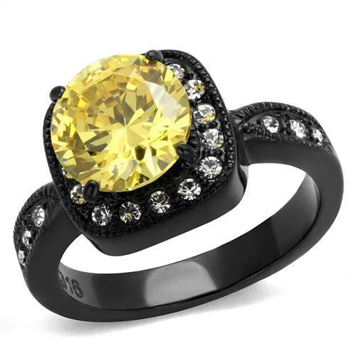 TK2208 - IP Black(Ion Plating) Stainless Steel Ring with AAA Grade CZ in Topaz - Grocery