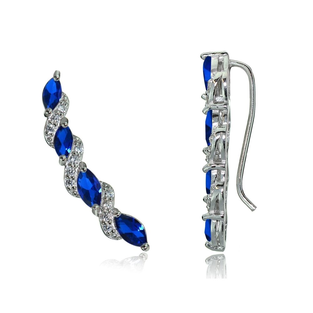 Sterling Silver Created Sapphire and White Topaz Twist Crawler Climber Earrings - Grocery