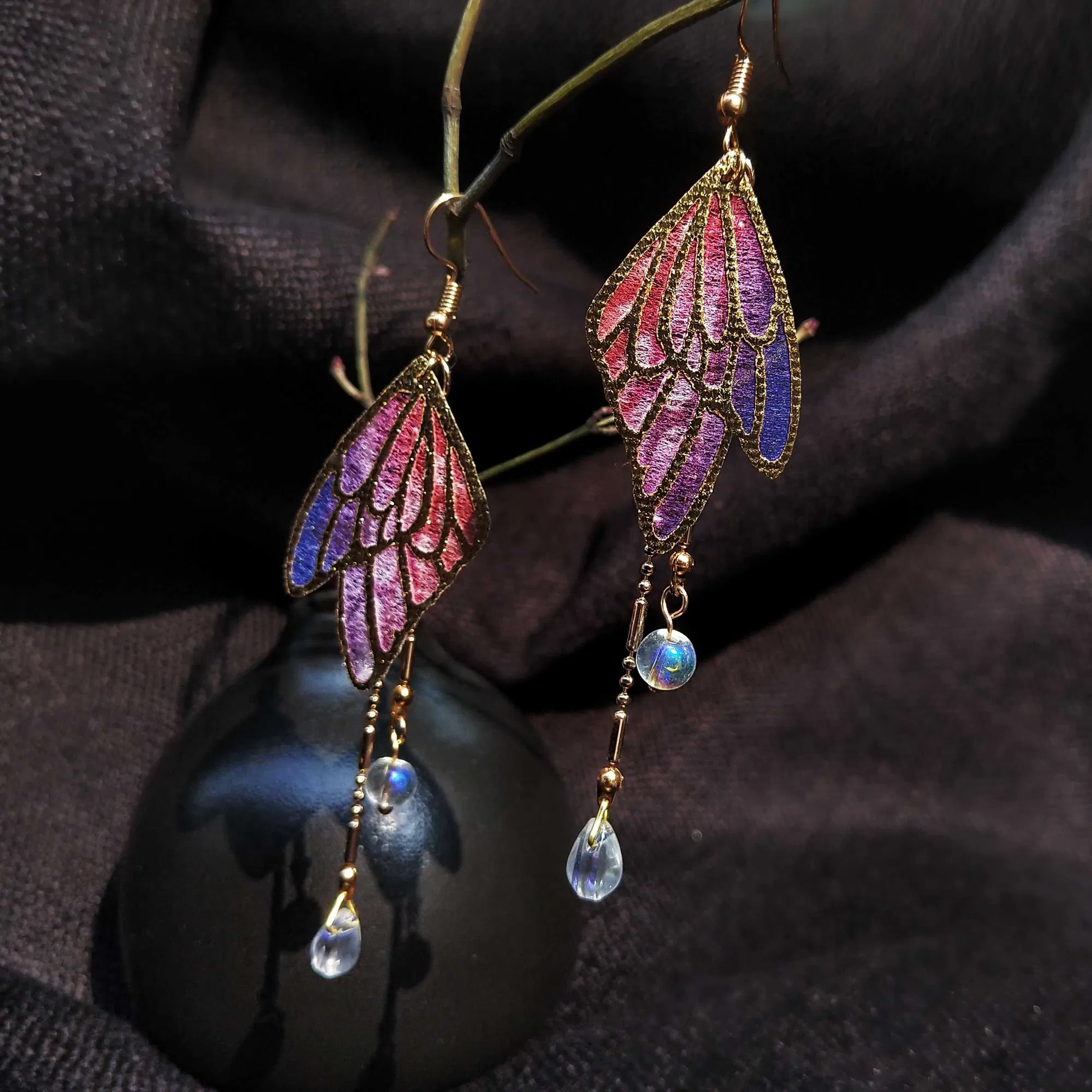 Butterfly Tassel Colored Glaze Water Drop Earrings - Grocery