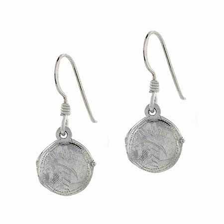 Sterling Silver Etched Vintage Design Circle Locket Earrings - Grocery