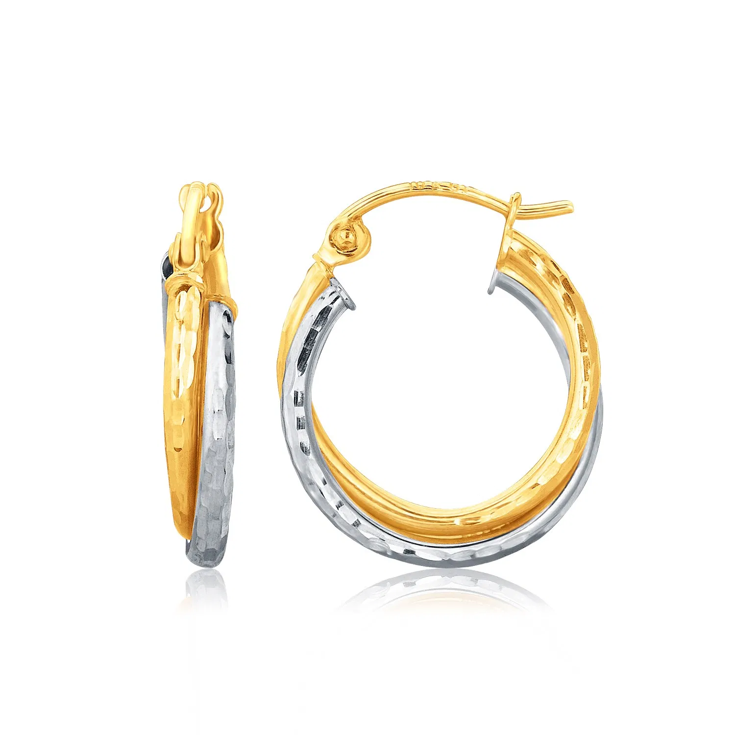 14k Two-Tone Gold Interlaced Hoop Earrings with Hammered Texture - Grocery
