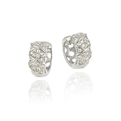 Sterling Silver CZ Filigree Huggie Earrings - Grocery