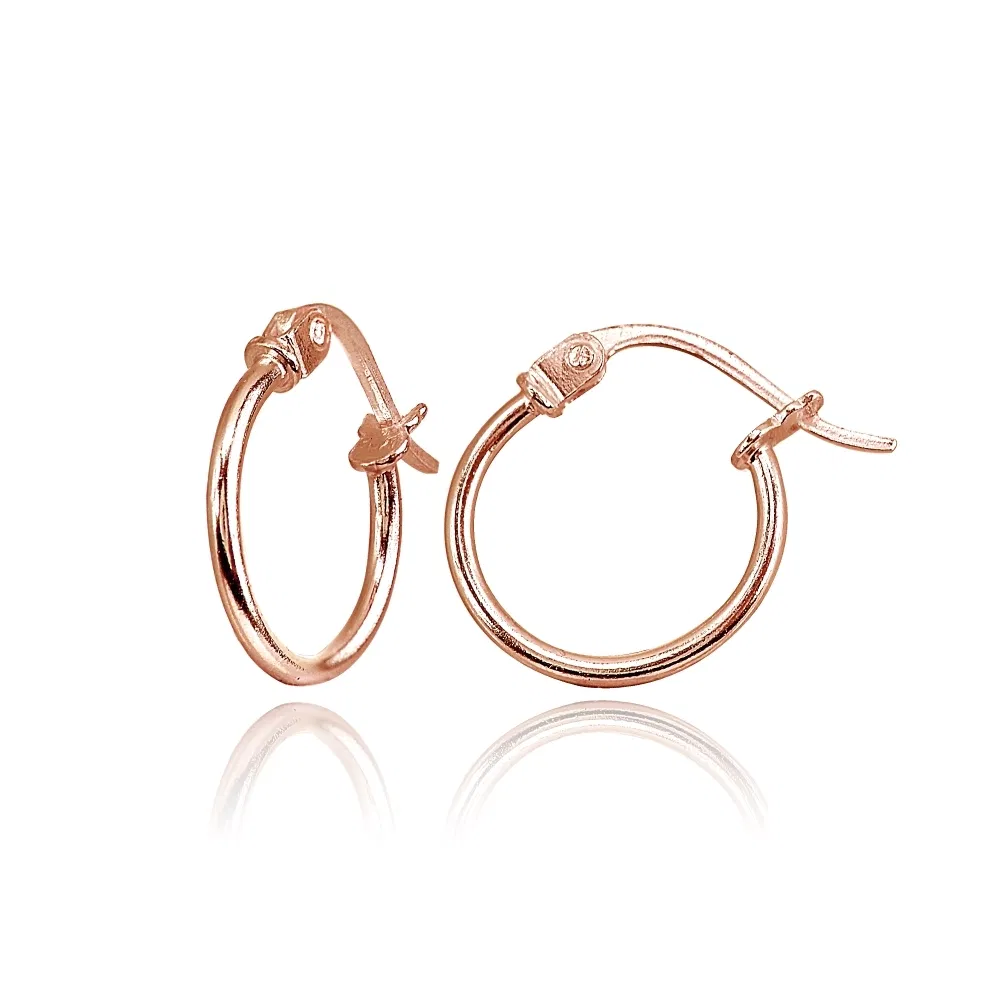 Rose Gold Flash Silver Sm 12mm Polished Round Lightweight Unisex Hoop Earrings - Grocery