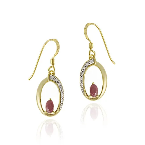 18K Gold over Sterling Silver Ruby & Diamond Accent Oval Dangle Earrings - Grocery