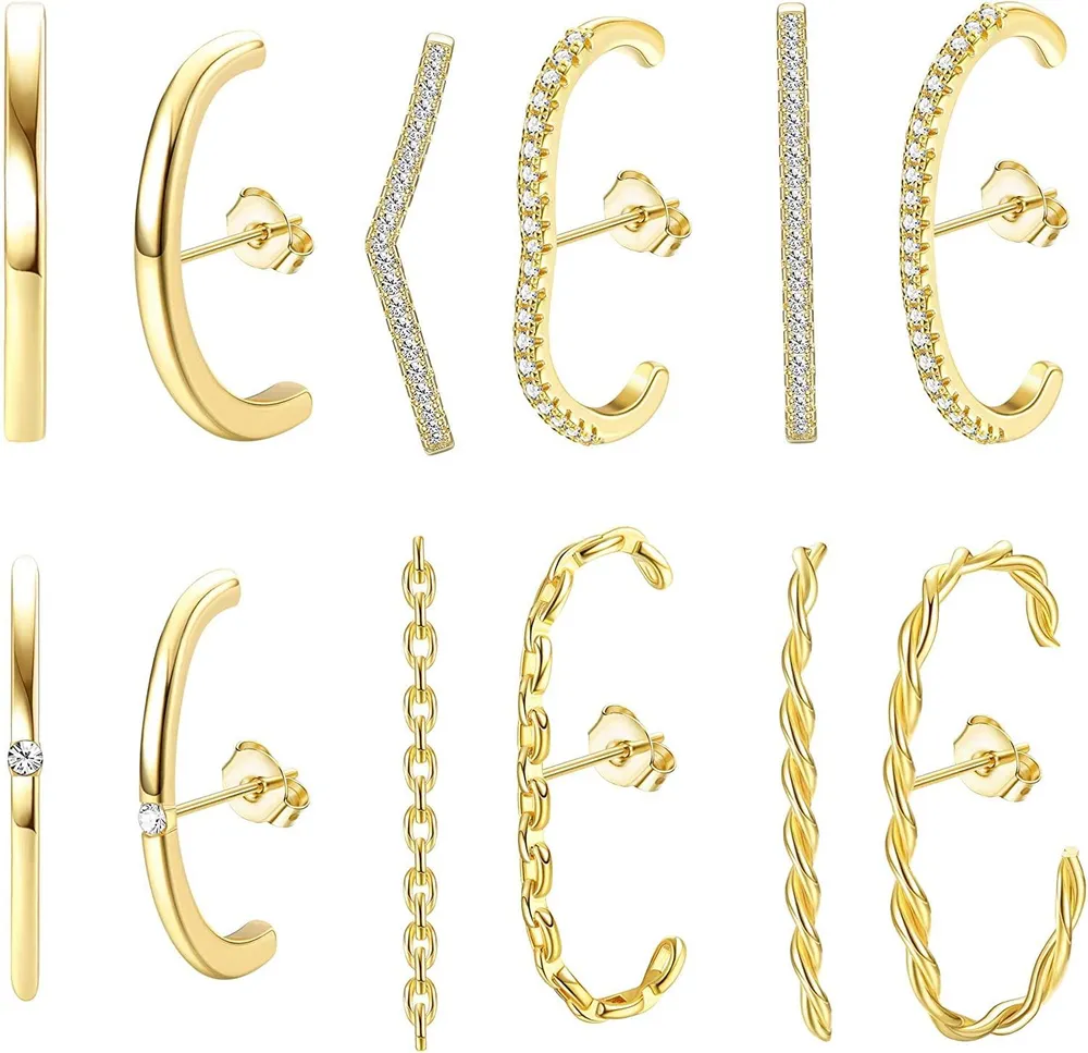 14K Gold Plated Suspender Earring Minimalist Ear Cuff Earring for Women Ear Lobe Cuff Stud Earrings CZ Huggie Earrings Suspension Hoop Earring - Grocery