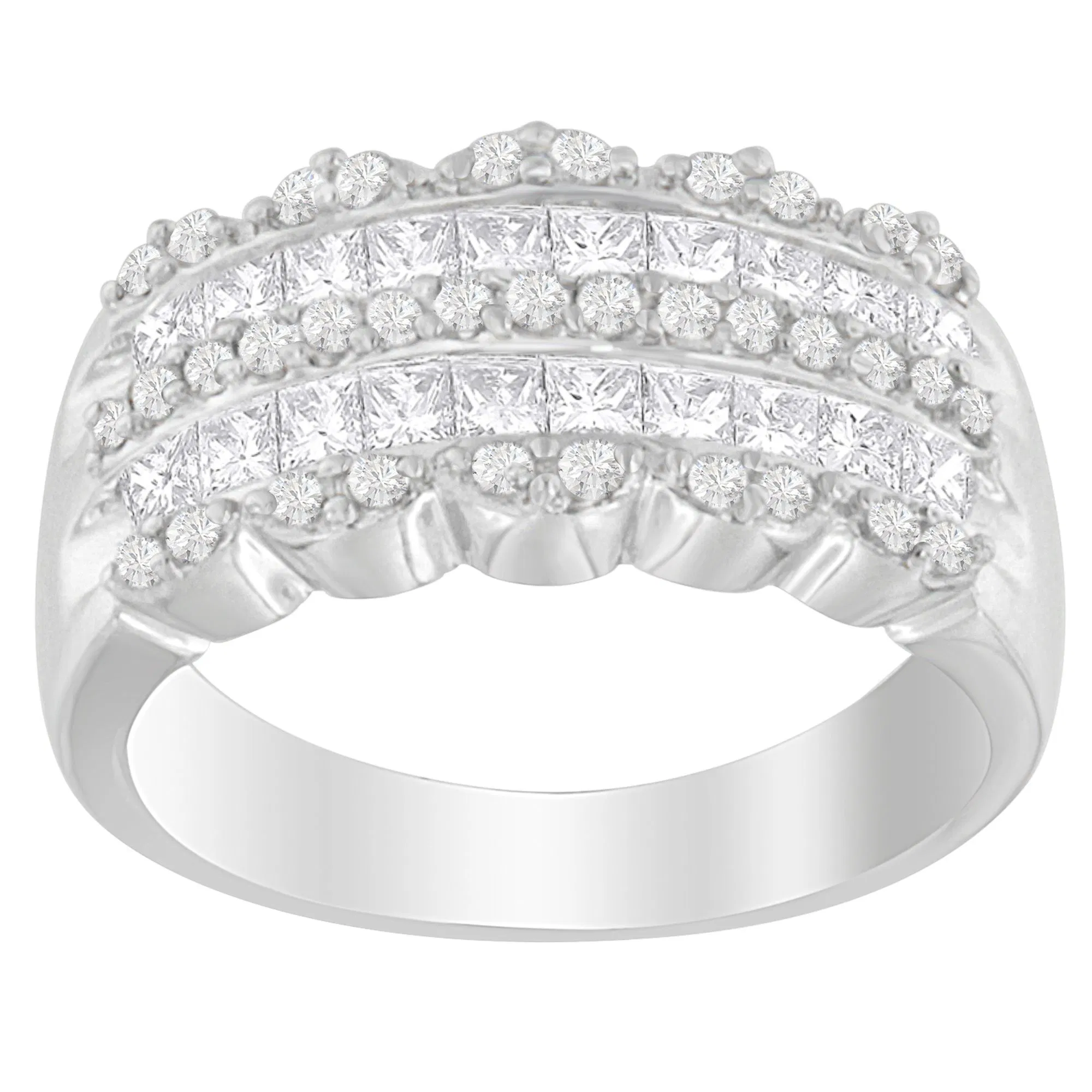 14K White Gold 1 1/7ct. TDW Round and Princess-Cut Diamond Ring(H-I, SI2-I1) - Grocery
