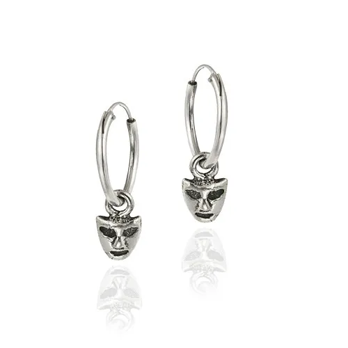 Sterling Silver Dangling Mask Small Hoop Earrings - Grocery