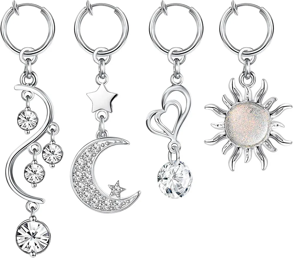 4pcs Clip on Belly Button Rings Stainless Fake Belly Rings Dangle Non Piercing Belly Button Piercing Faux Navel Rings - Grocery