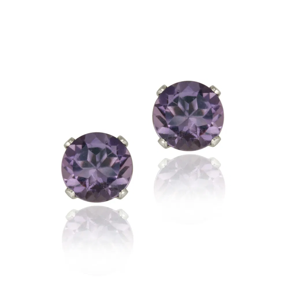Sterling Silver 1.5ct Amethyst Stud Earrings, 6mm - Grocery