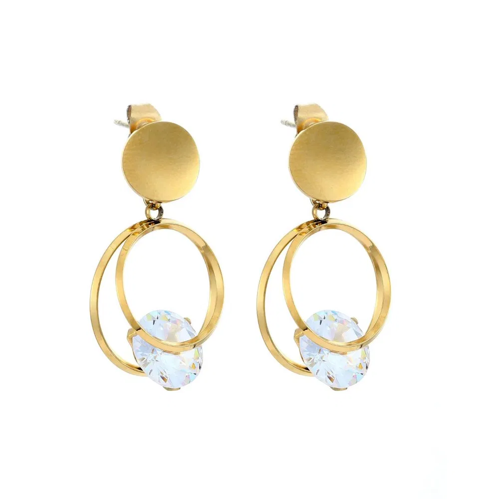 Women's Round Zircon Stainless Steel Earrings Exaggerated Shape Suitable for Party, Prom - Grocery