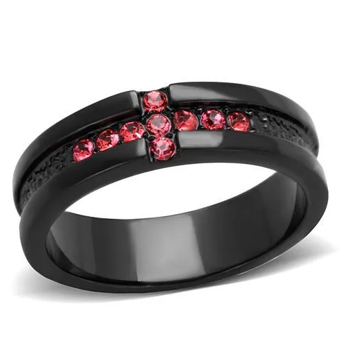 TK2017 - IP Black(Ion Plating) Stainless Steel Ring with Top Grade Crystal in Rose - Grocery