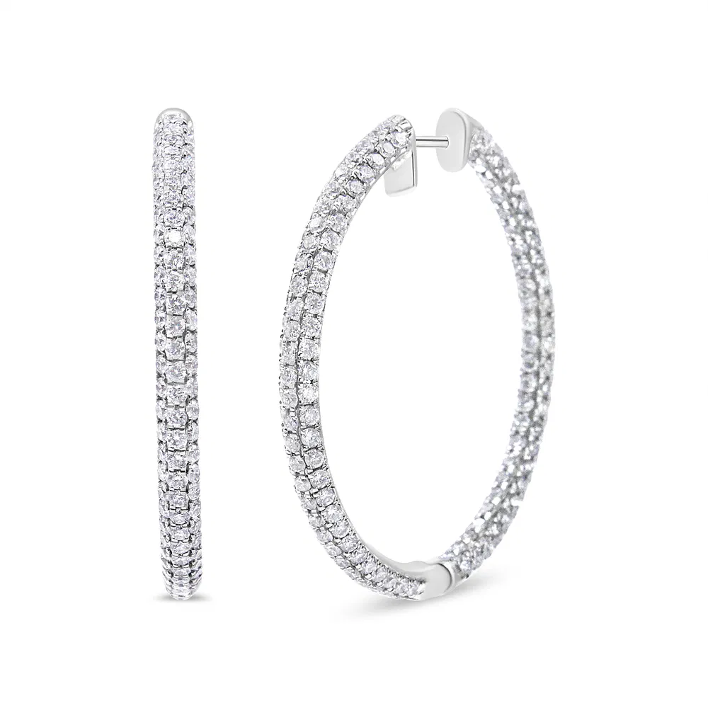 14K White Gold 3 1/2 Cttw Lab Grown Pave Set Diamond Eternity Inside Out Hoop Earrings (G-H Color, SI1-SI2 Clarity) - Grocery