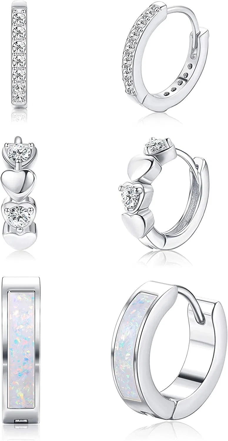 Opal Hinged Hoop Earrings Small Huggie Hoop Earrings For Women Cubic Zirconia Heart Hoop Earrings Mini Dainty Earrings - Grocery