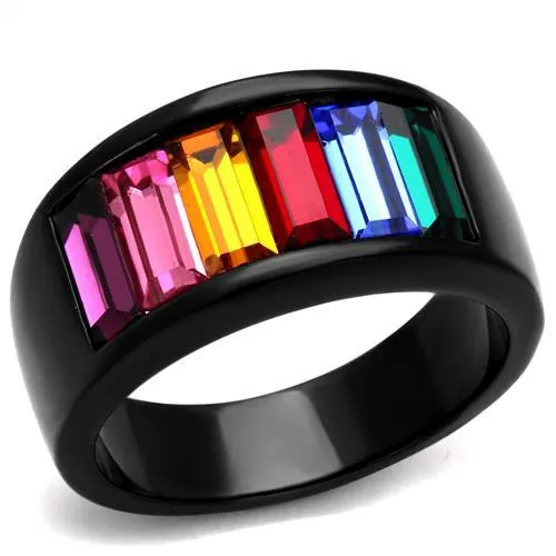 TK1415J - IP Black(Ion Plating) Stainless Steel Ring with Top Grade Crystal in Multi Color - Grocery