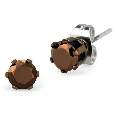 TK2586 - Two Tone IP Light Brown (IP Light coffee) Stainless Steel Earrings with AAA Grade CZ in Light Coffee - Grocery