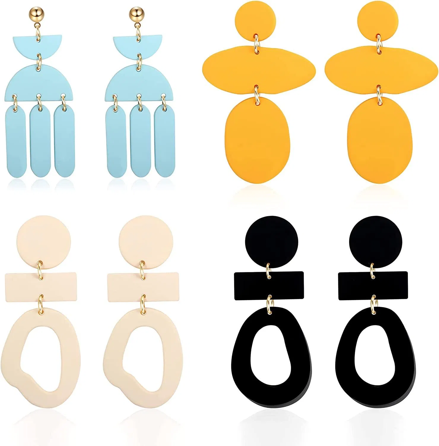 4 Pairs Colorful Clip on Drop Earrings for Women Ceramic Clay Dangle Earring Cute Drop Earrings - Grocery