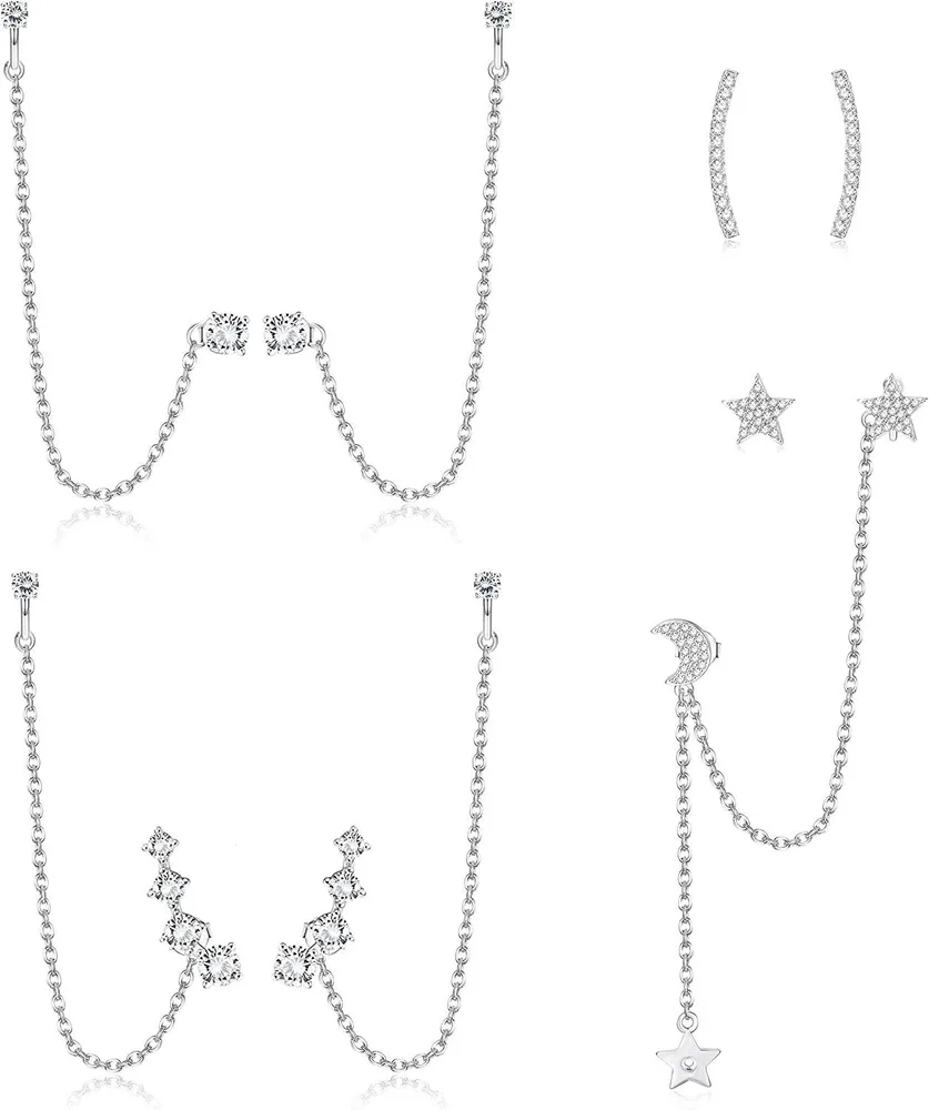 4 Pairs Chain Earrings; Cuff Earrings Chain for Women Stud Earring with Chain Crawler Dangling Chain Earrings Set - Grocery