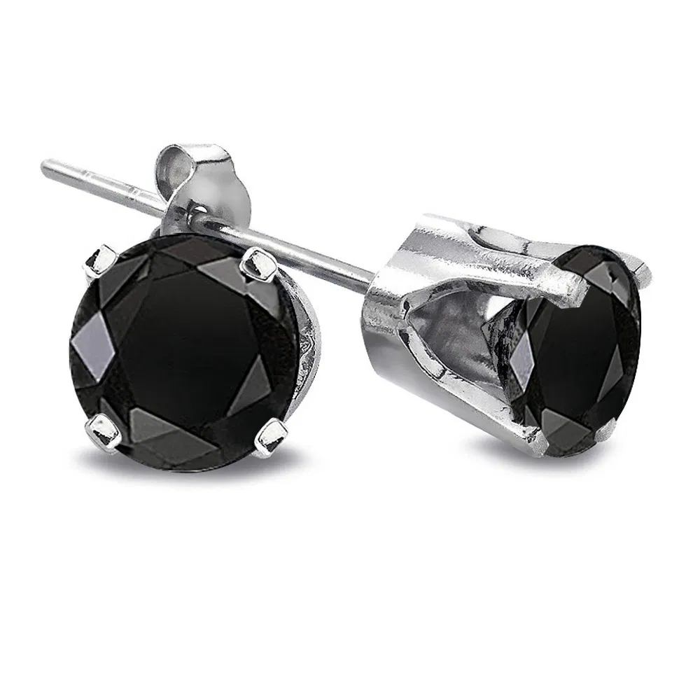 2 Ct Round Black Diamond 14K White Gold Stud Earrings - Grocery
