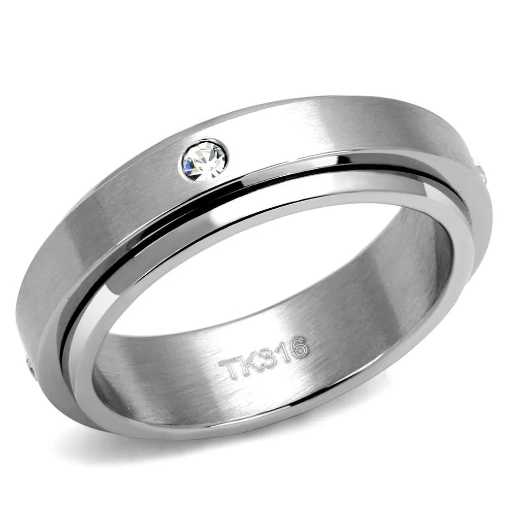 TK2933 - High polished (no plating) Stainless Steel Ring with AAA Grade CZ in Clear - Grocery