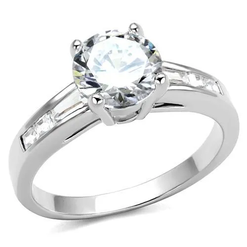 3W1341 - Rhodium Brass Ring with AAA Grade CZ in Clear - Grocery