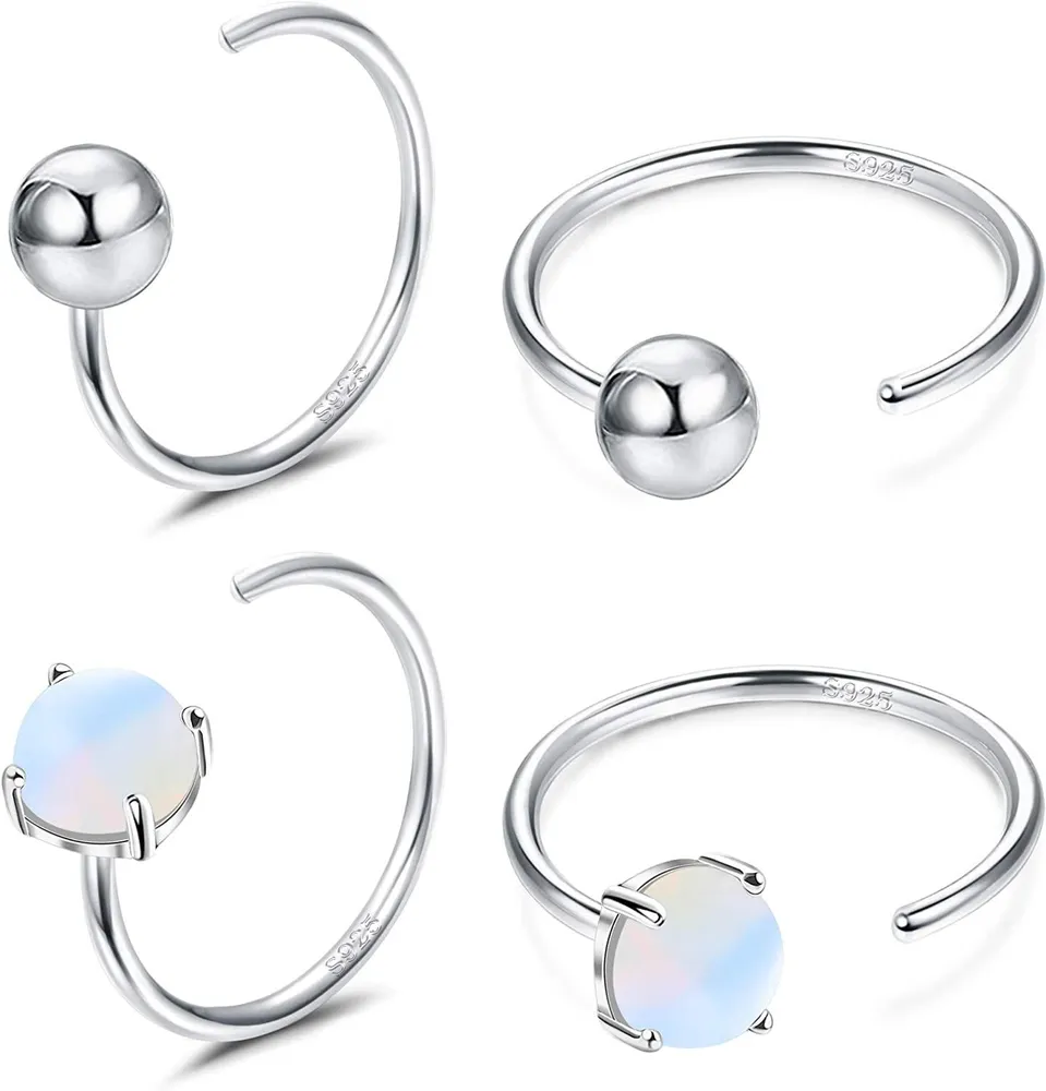 2 Pairs Half Hoops Earrings Opal Ball Star Dot Small Hoop Earrings Huggie Cartilage Earrings Hug Tiny Hoop Earrings for Women Men - Grocery
