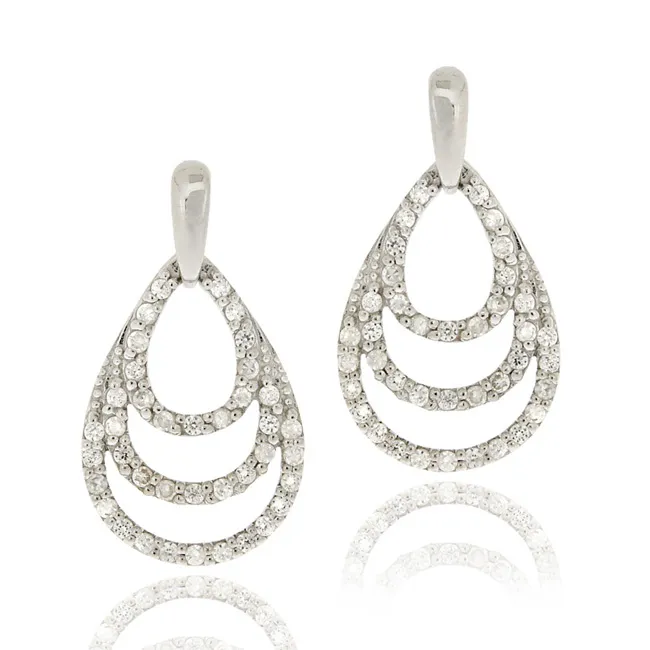 Sterling Silver CZ Striped Teardrop Dangle Earrings - Grocery