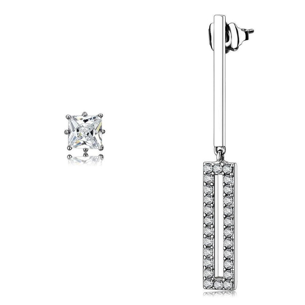 TK3682 - High polished (no plating) Stainless Steel Earrings with AAA Grade CZ in Clear - Grocery