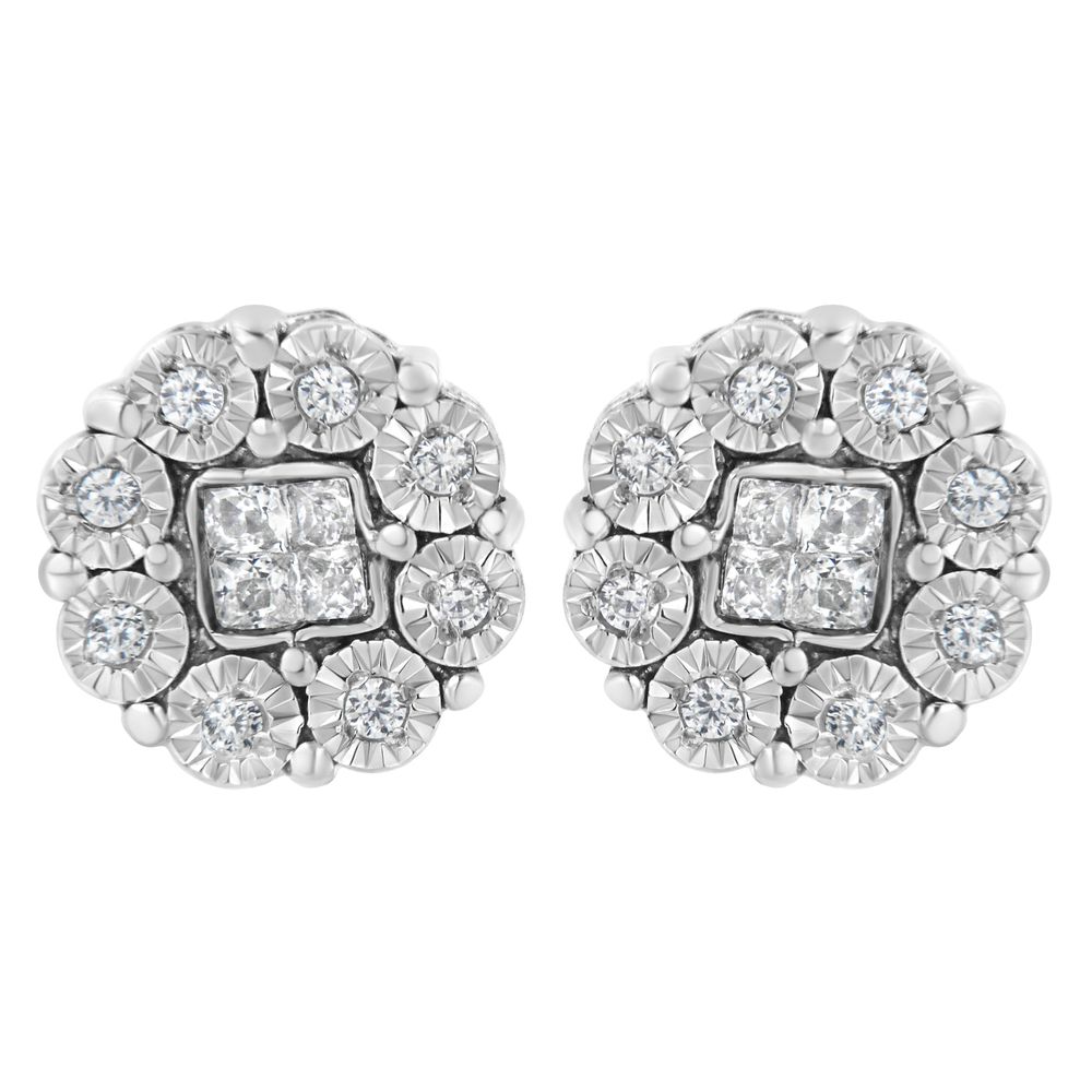 10KT White Gold 1/4ct Diamond Floral Cluster Stud Earring (I-J, I1-I2) - Grocery