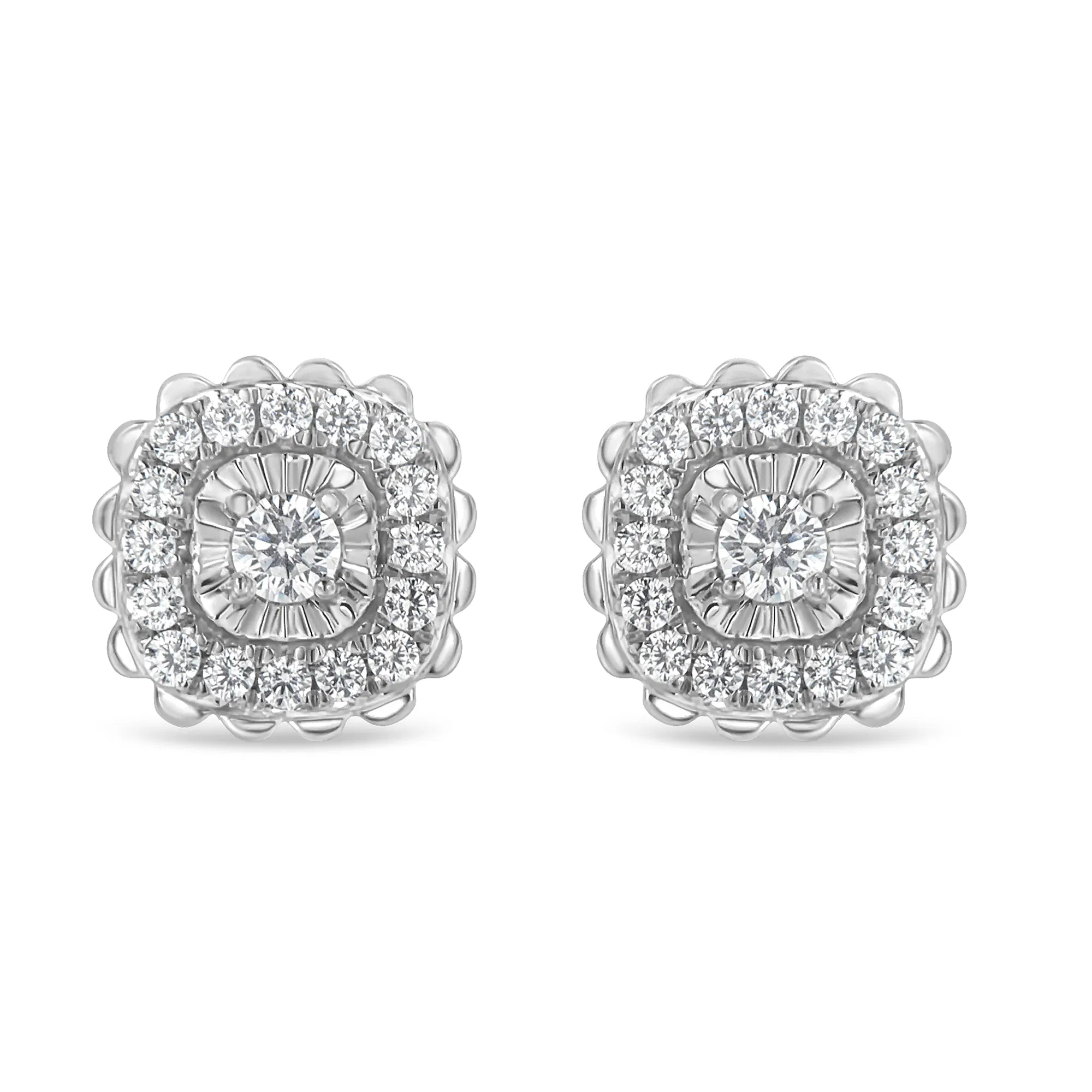 .925 Sterling Silver 1/2 Cttw Round-Cut Diamond Halo Cluster Stud Earring (I-J Color, I2-I3 Clarity) - Grocery