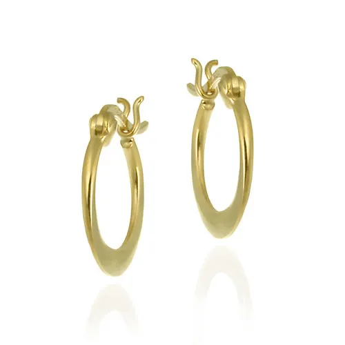 18K Gold over Sterling Silver 15mm Flat Polished Hoop Earrings - Grocery