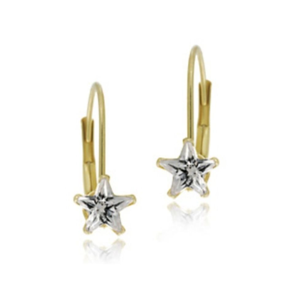 14k Gold CZ Star Leverback Earrings - Grocery