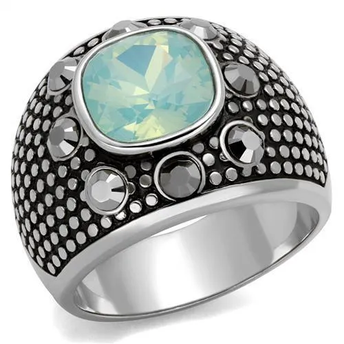 TK2223 - High polished (no plating) Stainless Steel Ring with Top Grade Crystal in Fireopal - Grocery