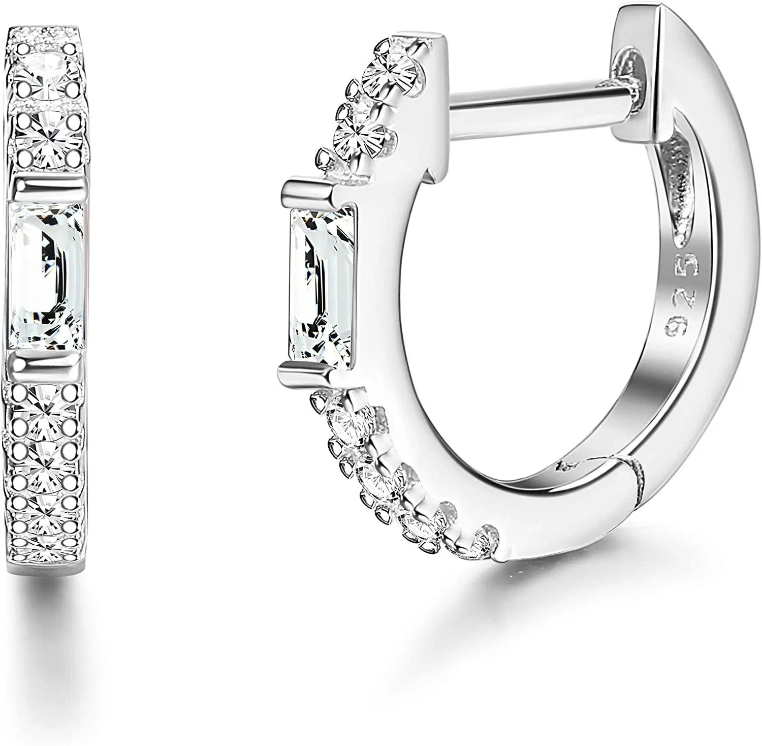 925 Sterling Silver Huggie Hoop Earrings for Women Cubic Zirconia Cuff Earrings Small Sleeper Hoop Earrings Cute CZ Cartilage Huggie Stud - Grocery