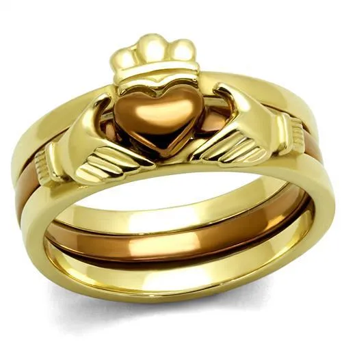 TK2801 - IP Gold & IP Light Brown (IP Light coffee) Stainless Steel Ring with No Stone - Grocery