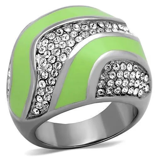 TK1741 - High polished (no plating) Stainless Steel Ring with Top Grade Crystal in Clear - Grocery