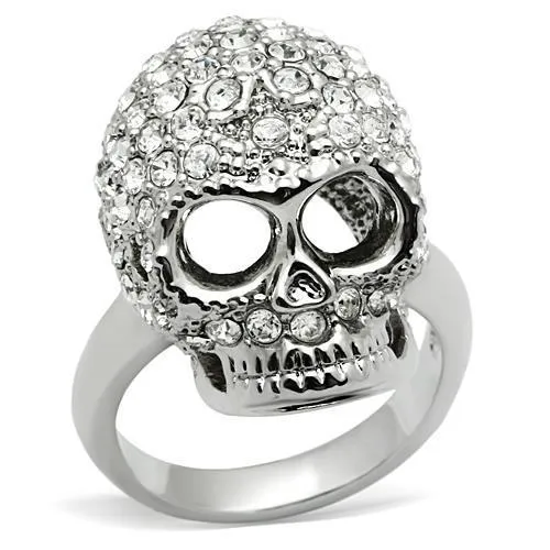3W008 - Rhodium White Metal Ring with Top Grade Crystal in Clear - Grocery