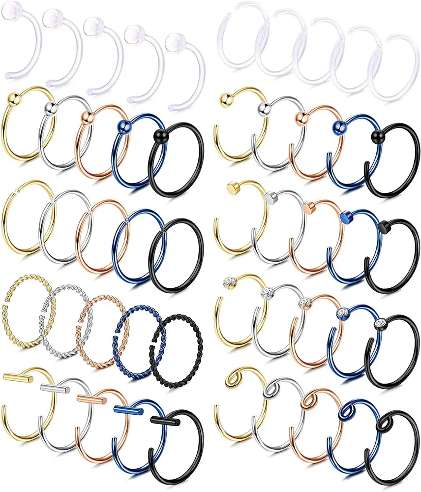 50Pcs 20G Clear Nose Retainer&Stainless Nose Rings Hoop 8MM Helix Cartilage Tragus Earrings CZ Hoop Nose Piercings Jewelry - Grocery