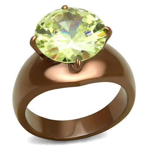 TK2839 - IP Coffee light Stainless Steel Ring with AAA Grade CZ in Apple Green color - Grocery