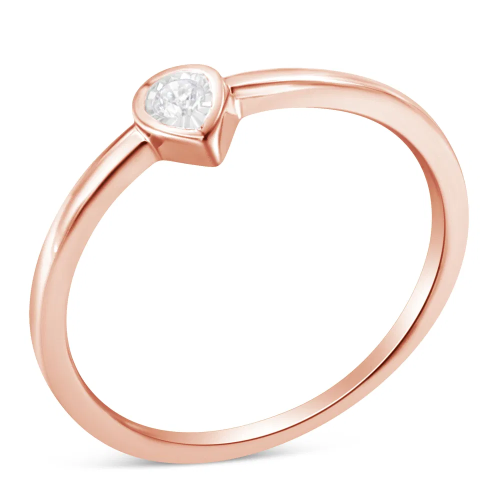 14K Rose Gold Plated .925 Sterling Silver 1/20 Carat Diamond Teardrop Pear-Shaped Miracle Set Petite Fashion Ring (J-K Color, I1-I2 Clarity) - Grocery