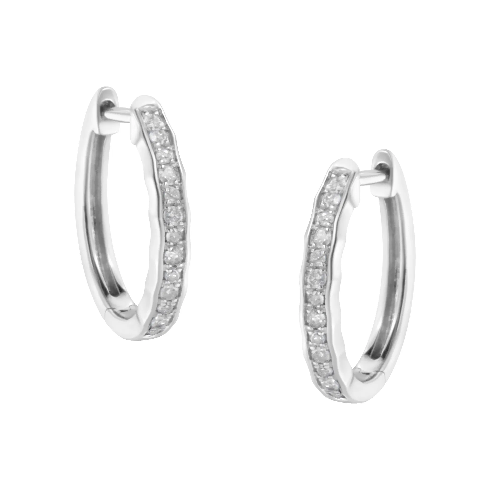 .925 Sterling Silver 1/4 Cttw Inlaid Diamond Curved Edge Hoop Earrings (I-J Color, I3 Clarity) - Grocery