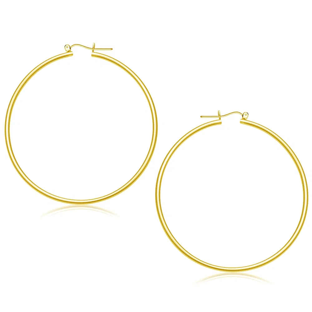 14k Yellow Gold Polished Hoop Earrings (2x55mm) - Grocery