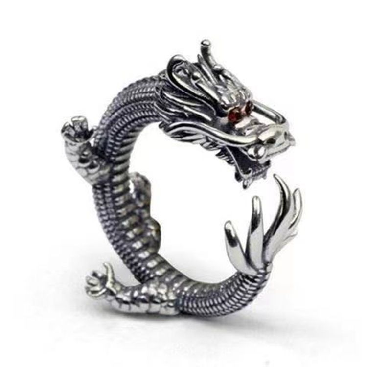 S925 Ornament Huaxia Dragon Ring Men's And Women's Retro Argent Pur Retro Style Personality Creative Ring - Grocery