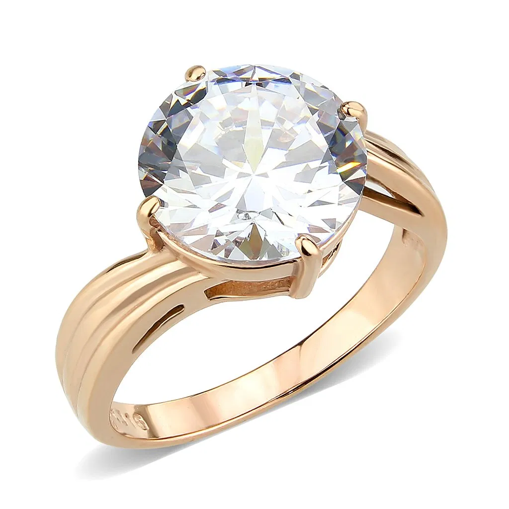 TK3785 - IP Rose Gold(Ion Plating) Stainless Steel Ring with AAA Grade CZ in Clear - Grocery