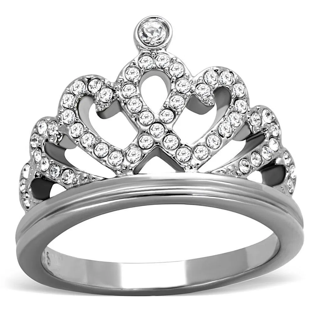 TK1923 - High polished (no plating) Stainless Steel Ring with Top Grade Crystal in Clear - Grocery
